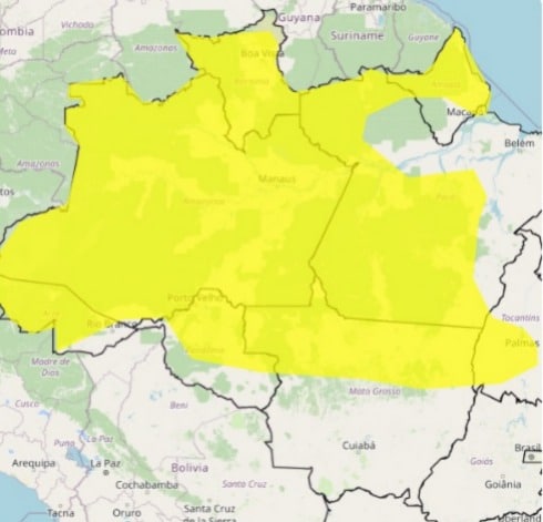 Inmet emite ‘alerta amarelo’ para chuvas intensas em Roraima