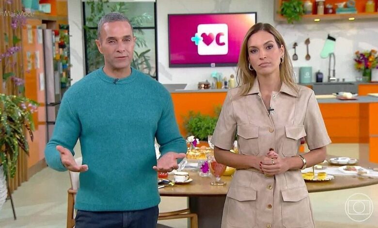 Fabrício Battaglini e Talitha Morete no Mais Você. Foto: TV Globo