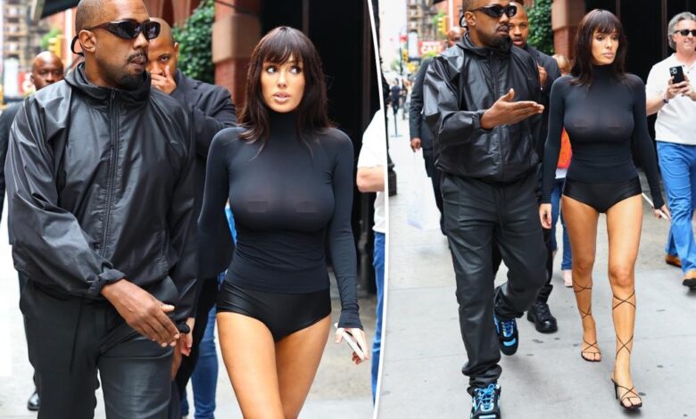 Bianca Censori wears sheer black top, tiny shorts in NYC