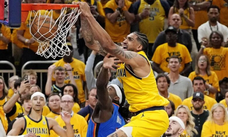 Obi Toppin’s energy, high-flying feats help Pacers knock off Thunder in Game 3
