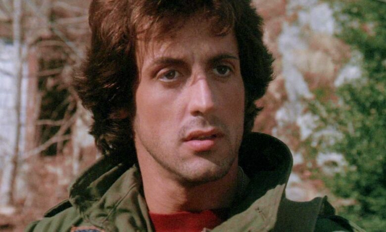 A closeup of Sylvester Stallone as John Rambo in First Blood