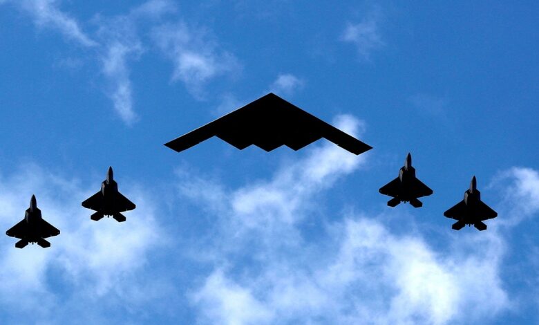 B-2 stealth bombers possibly carrying bunker-busters appear to head toward Guam
