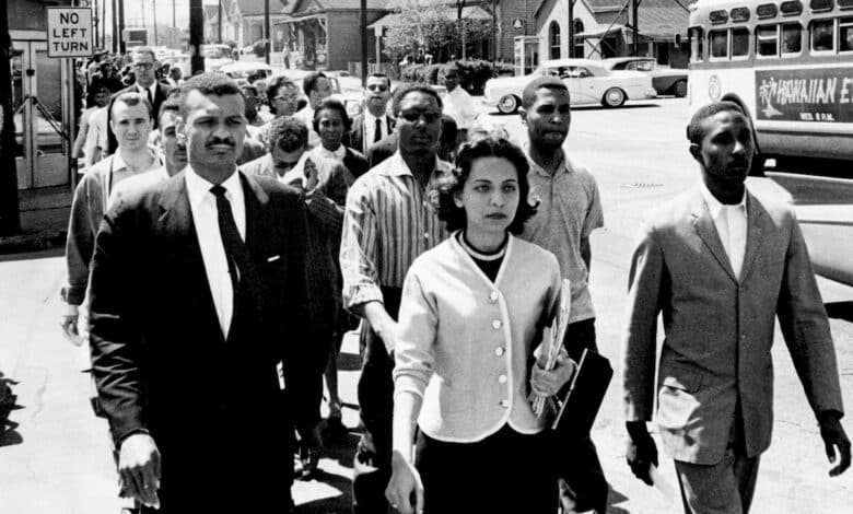 Black leaders march down Jefferson Street in 1960.