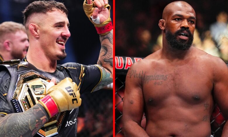 Tom Aspinall celebrates his win at UFC 304 and Jon Jones prepares to fight at UFC 309.
