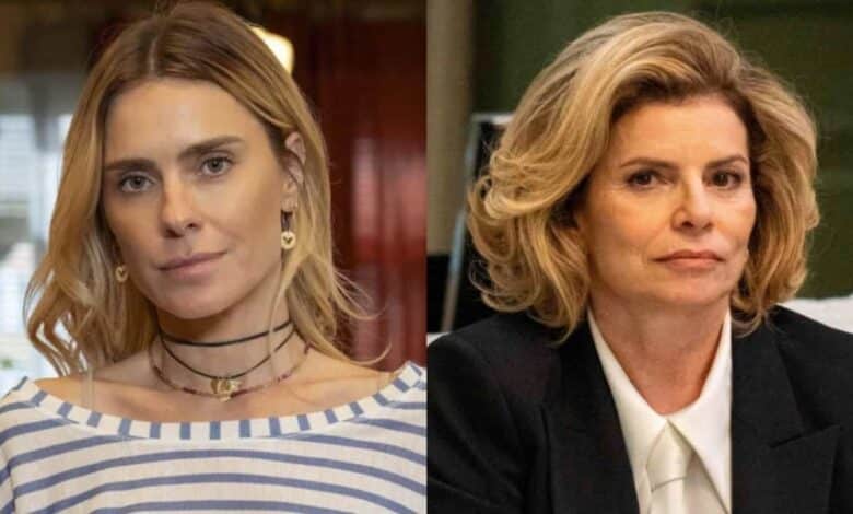 Carolina Dieckmann como Leila e Débora Bloch como Odete Roitman no remake de Vale Tudo, que a Globo leva ao ar às 21h