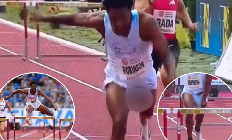US sprinter Chris Robinson has shock wardrobe malfunction — and still wins