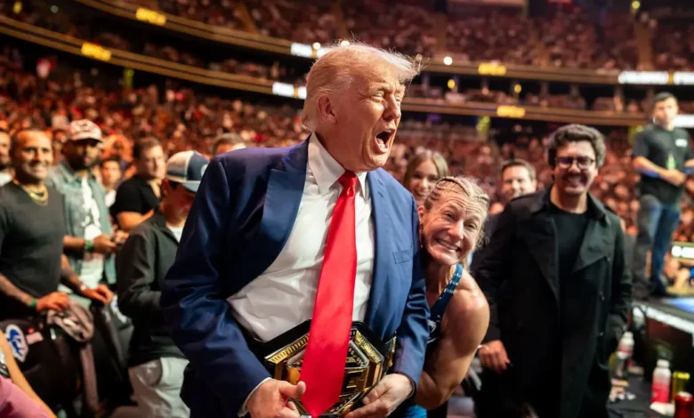 O presidente dos EUA, Donald Trump, durante o evento de MMA UFC 316, em Nova Jersey, em 07/06/2024. (Foto: White House / Daniel Torok)