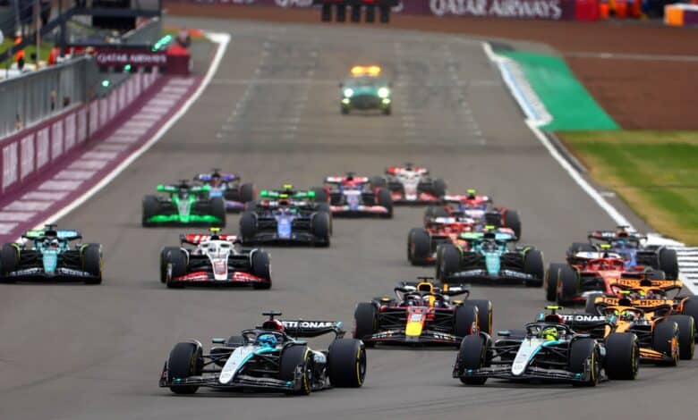 SPA, BELGIUM - AUGUST 28: A general view of the start of the race as cars make their way up Eau