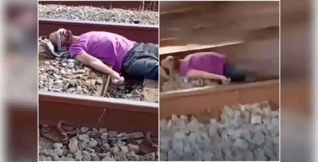 Homem deita em trilho e trem passa por cima para participar de trend