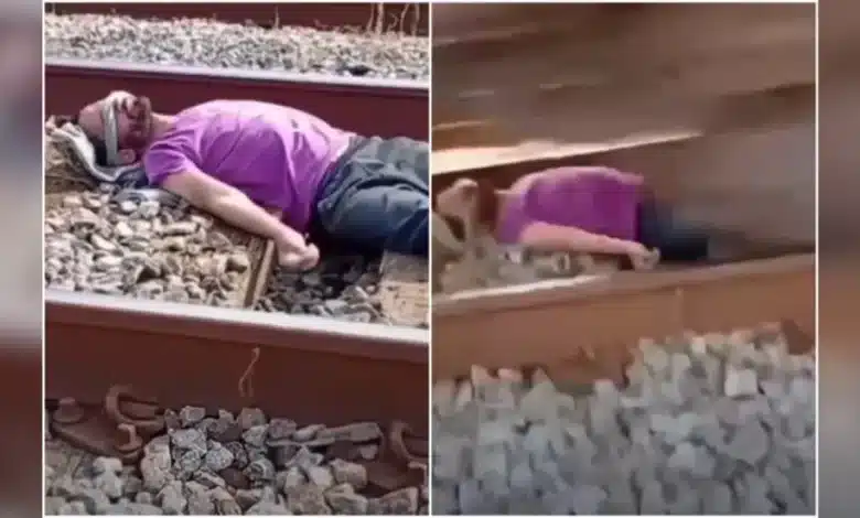 Homem deita em trilho e trem passa por cima para participar de trend