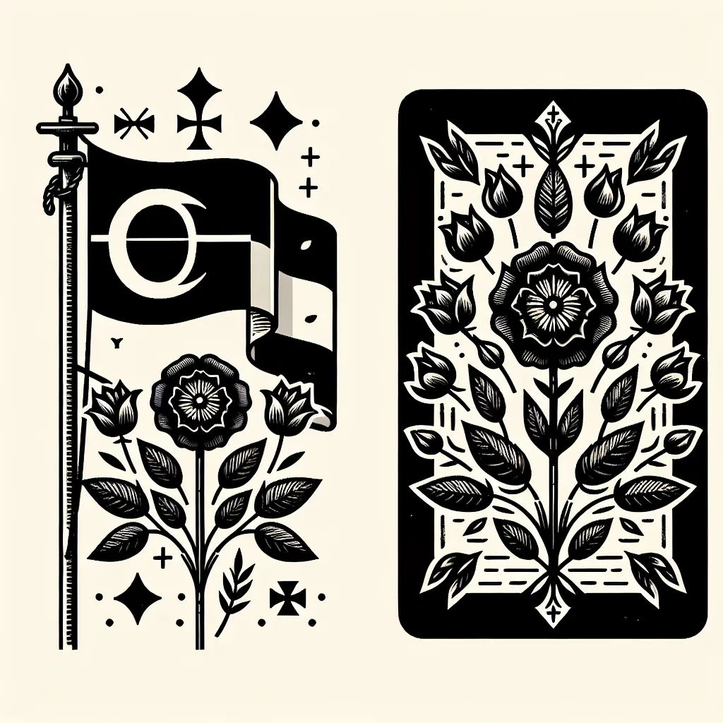 A bandeira negra com flor de Tudor na carta da morte