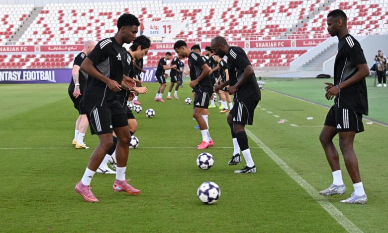Al Gharafa players take part in a training session in Sharjah yesterday.