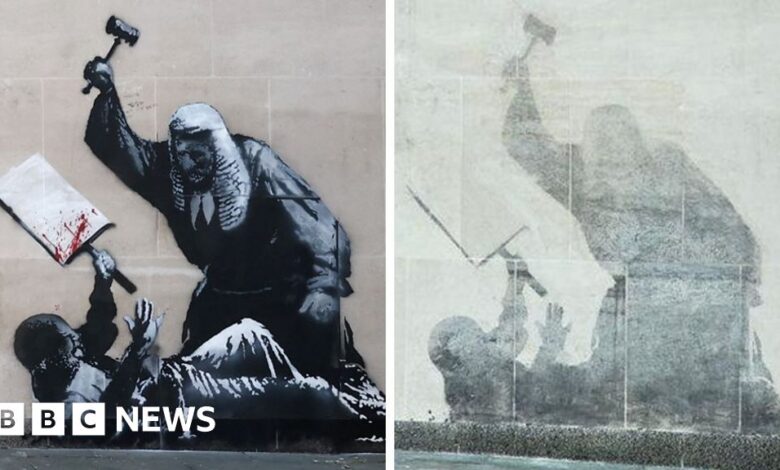 Banksy 'judge' mural scrubbed from Royal Courts of Justice wall
