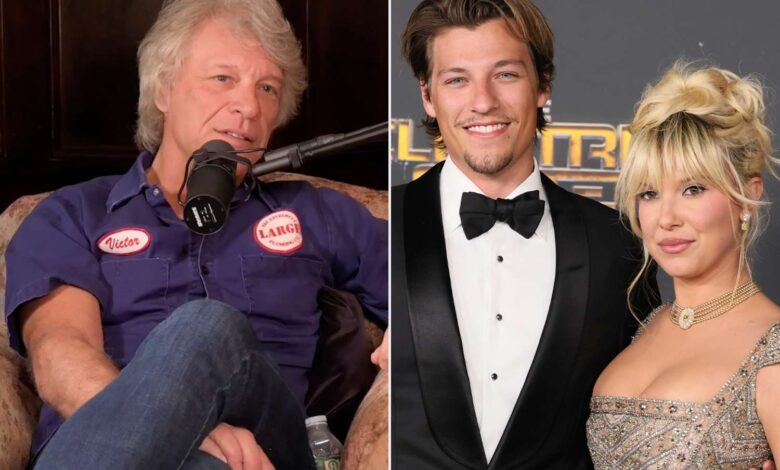 Jon Bon Jovi doing an interview with Bunnie XO; Jake Bongiovi and Millie Bobby Brown attend the world premiere of Netflix