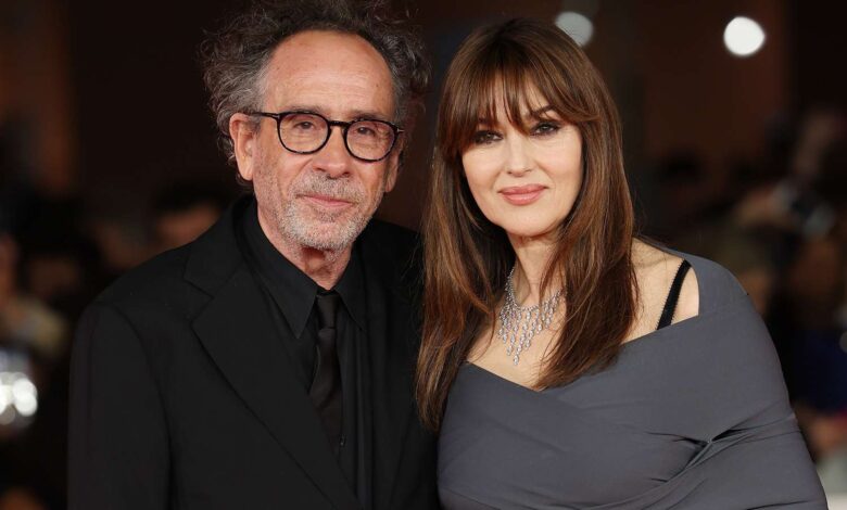Tim Burton and Monica Bellucci attend a red carpet for the movie
