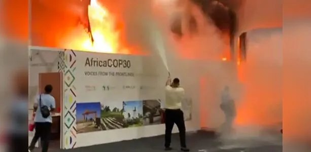 Incêndio afeta ‘Zona Azul’ da COP30; assista aos vídeos