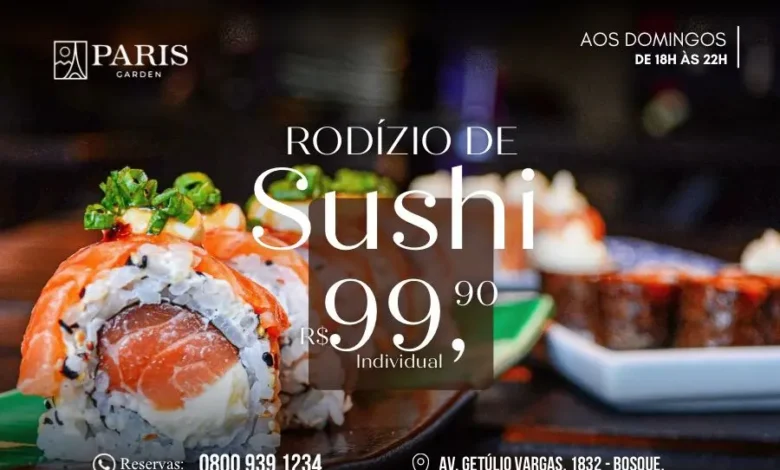 Rodízio de sushi do Paris Garden é atração dos domingos em Rio Branco